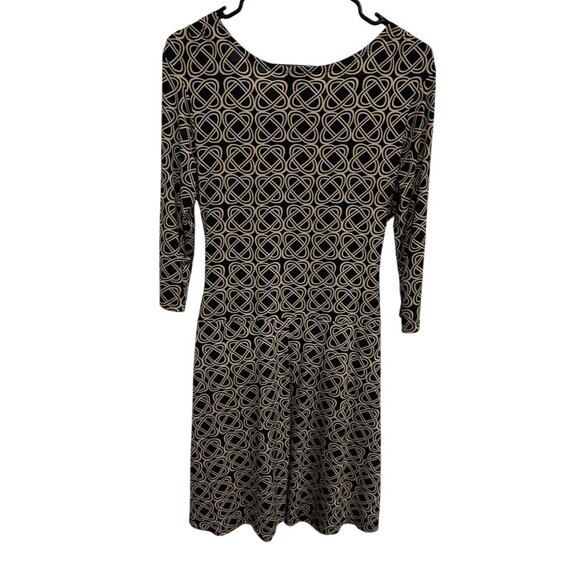 En Focus Studio Black Tan Geometric Print Ruched Waist Dress Size 12 - Picture 2 of 9